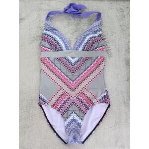 Prana Swimsuit‎ Womens S Purple Marrakesh Lahari One Piece Halter Tie Neck Beach